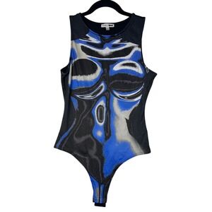 Fashion Nova Abstract Bodysuit Sleeveless Tank Top One Piece Blue Black Large